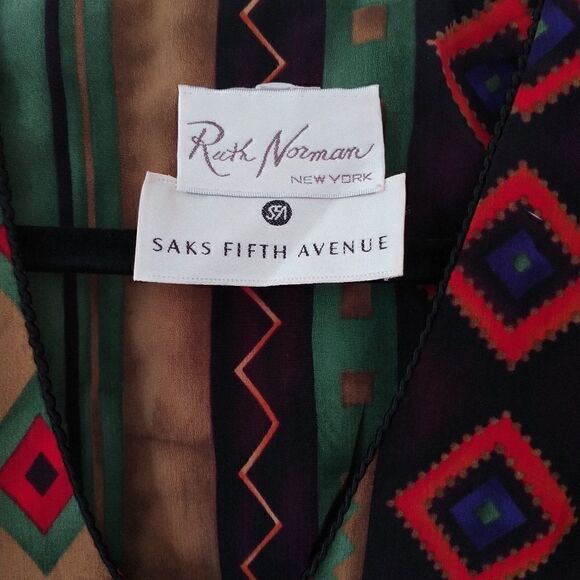 Ruth Norman Saks Fifth Ave vintage 80s caftan red/green Christmas colors - Picture 4 of 5